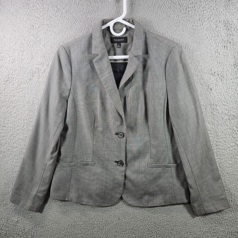 Talbots Women's Gray Textured Blazer Jacket Size 14 Wool Blend‎ Business Casual